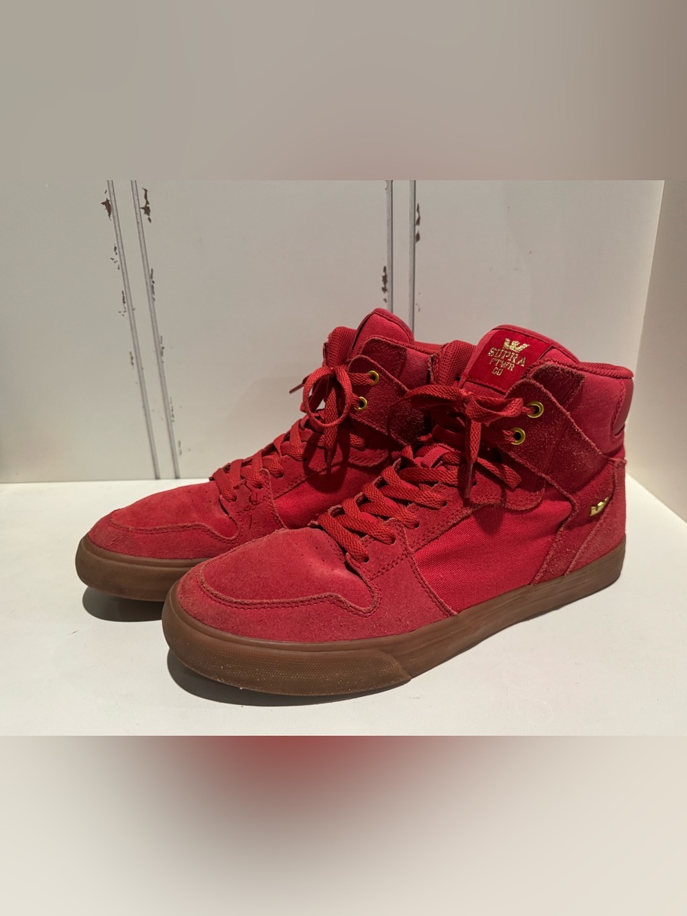 Vintage Supra Vaider High Top Red Suede Men Size 12 Rare Rose Light Gum 08044